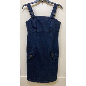 Vintage Overall Denim Dress‎ Size 6 Dark Blue Wash Pockets Bianca Nygard Weekend